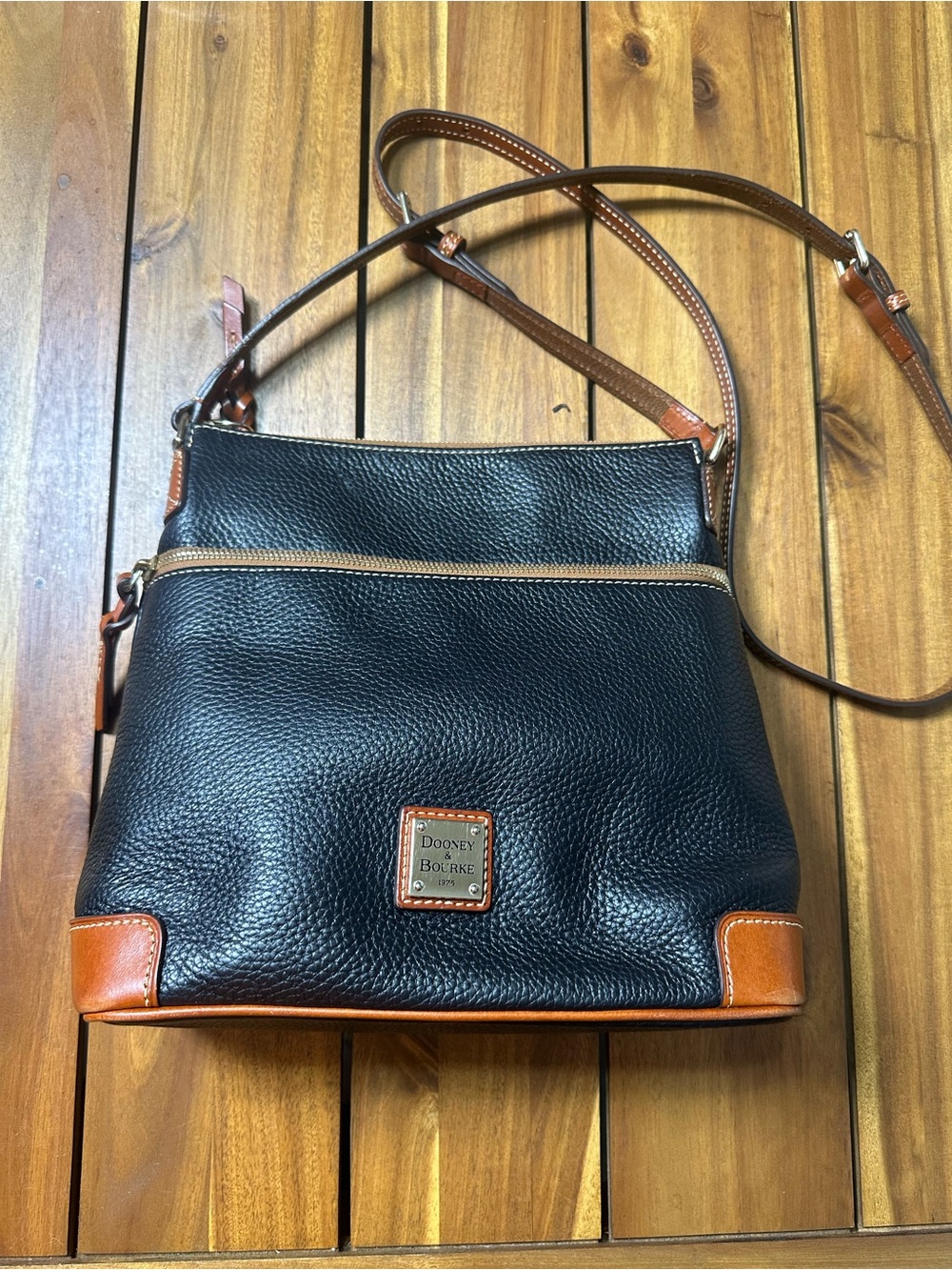 Dooney & Bourke Black Leather Bag with Tan Accents